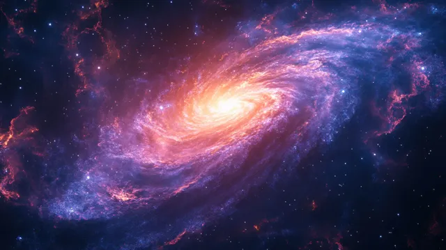 A spiral galaxy glows inside a colorful nebula, with starlight speckling deep space around it.