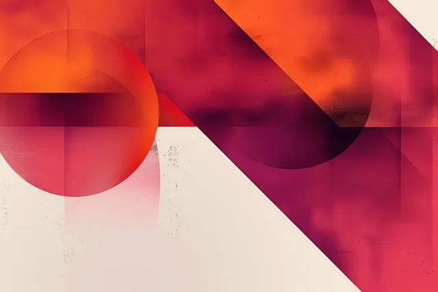 Rich red-orange gradient background with metallic S-curve and diagonal geometric facets