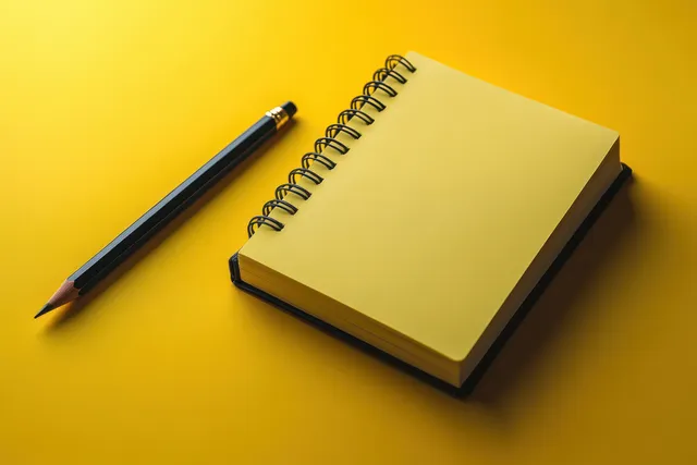A spiral notebook and pencil lie on a bright yellow surface for planning appointments.