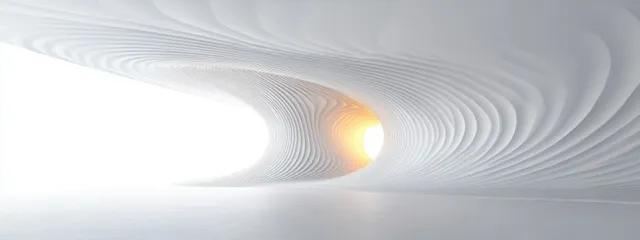 Minimal interior tunnel with soft light glow and curved white walls