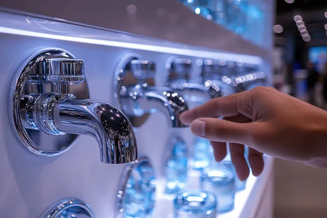 Hand selecting an ornate vintage door knob on modern hardware store display