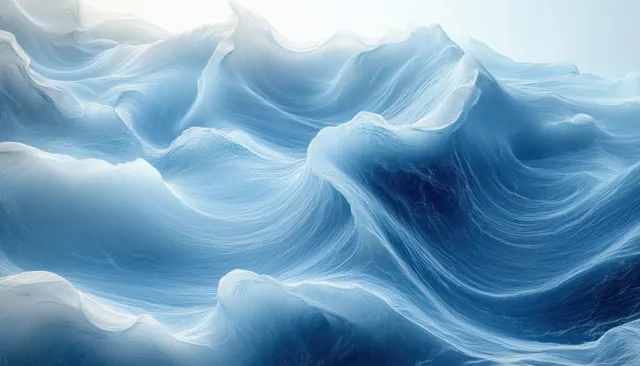 Abstract blue wave currents swirl with luminous light streaks across a deep background