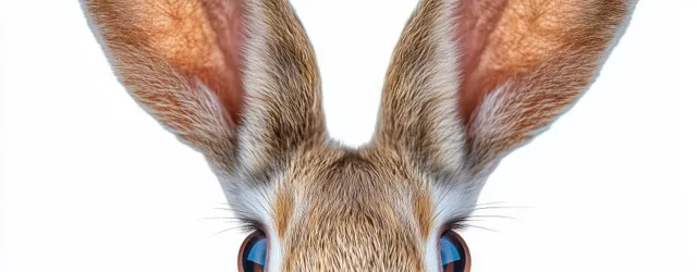 Rabbit ears close up against white background with detailed fur texture and soft light with Spring And Easter
