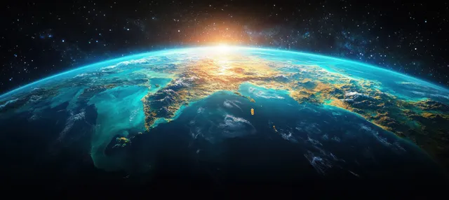 Earth view from space over New Zealand with turquoise coastal waters and glowing atmosphere
