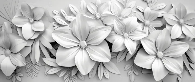 White paper-cut flowers and leaves create a geometric wall tile pattern panorama