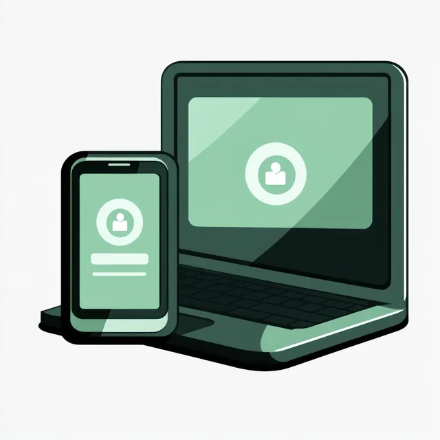 Illustration of a laptop and smartphone with lock and user profile icons on their screens for secure digital identity.