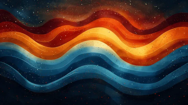 Psychedelic wave gradient abstract flowing through a starry dark backdrop in retro neon colors
