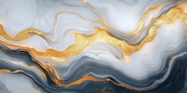Gold and gray marble waves on white stone texture background with elegant veining