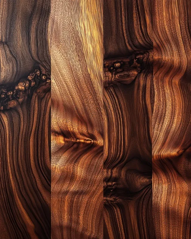Close-up of a warm brown timber surface with detailed wood grain lines and knots.