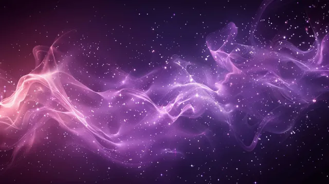 A purple glowing particle wave with star sparkles and swirling smoky nebula fills a dark night background.