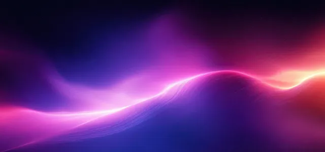 Flowing neon-like wave streaks create a purple and pink abstract gradient with soft glowing edges and dark backdrop.