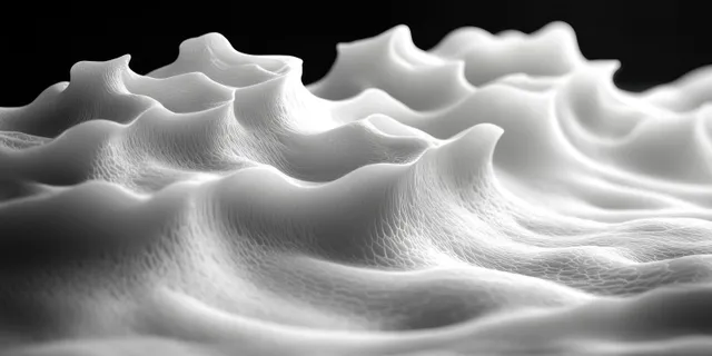 Smooth white concentric rings form rippled wave ridges across a dark abstract background.