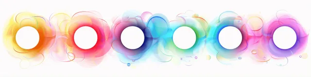 Neon gradient circles with blurred halos and small white interiors arranged in a horizontal row on transparent background.