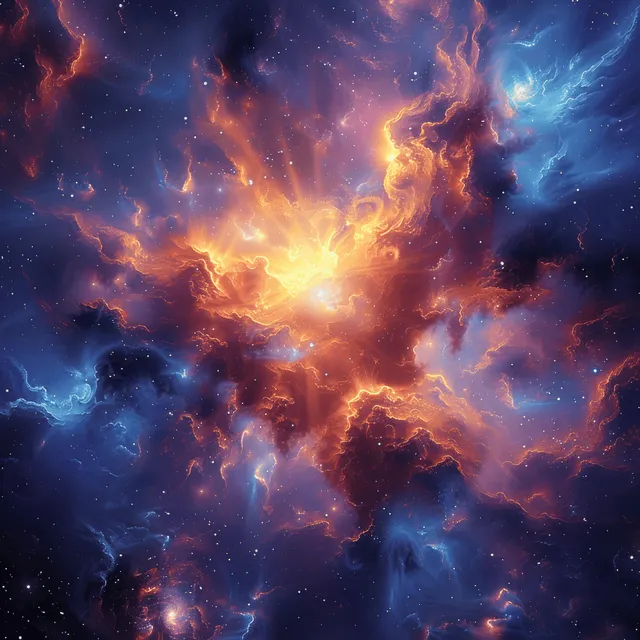 Colorful nebula explosion with glowing stars and swirling cosmic gas in deep space