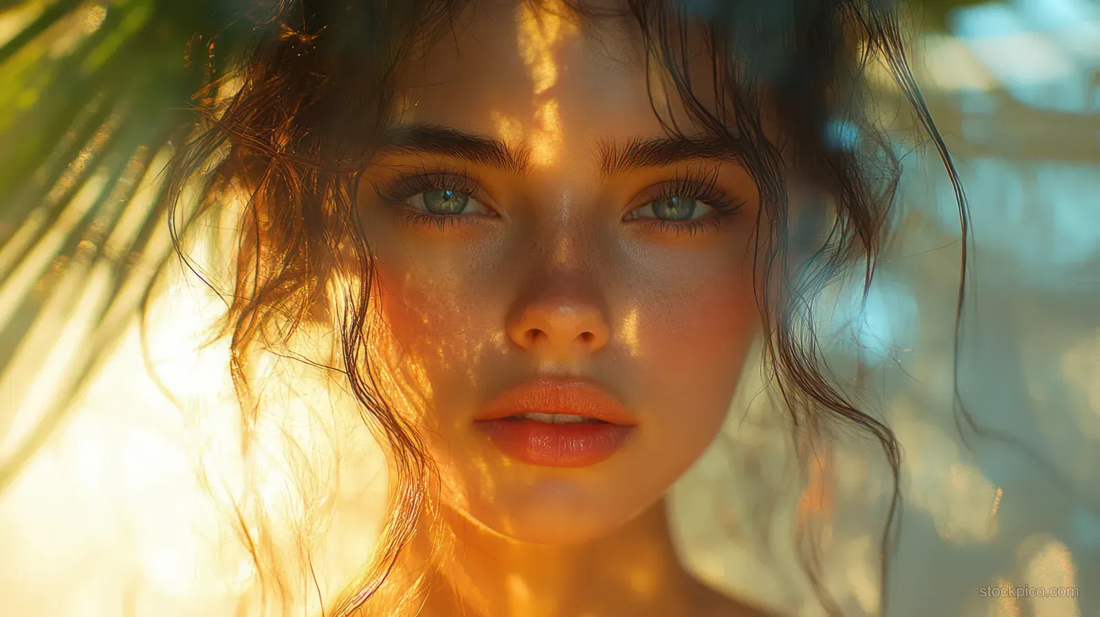 Impressionist close-up portrait of a woman with warm natural light and softly blurred bokeh background.