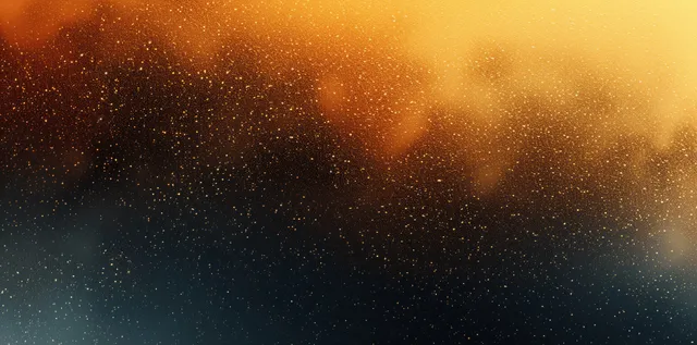 Fundo em degradê granuloso dourado e preto com suave névoa brilhante e textura de pontos dispersos.