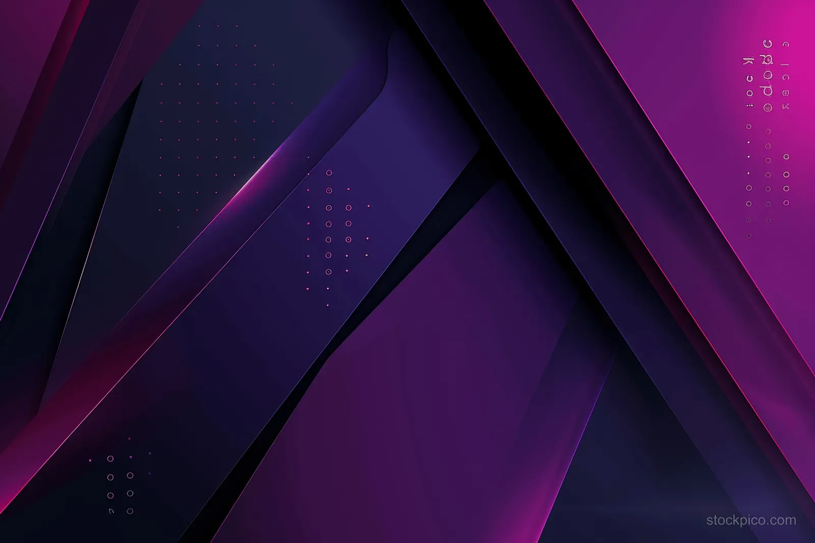 Purple and black angular polygon background with 3D depth, dotted markings, and magenta glow highlights.