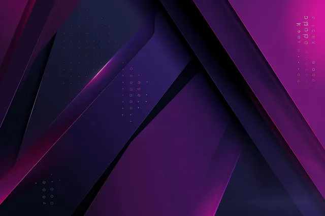 Purple and black geometric abstract background with layered 3D polygon depth and glow