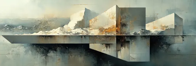 Layered Abstract Shapes with Muted Tones and Textured Shadows