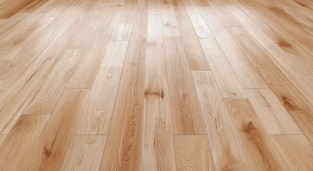 Light oak wooden floor planks with visible grain and soft natural daylight reflections across a seamless surface.