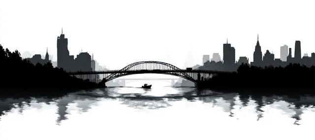 Panoramic Porto skyline with arched bridge over Douro River at dusk silhouette