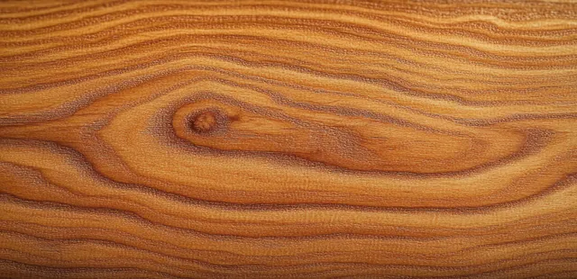 Close-up cherry wood grain texture with swirling patterns and warm amber tones