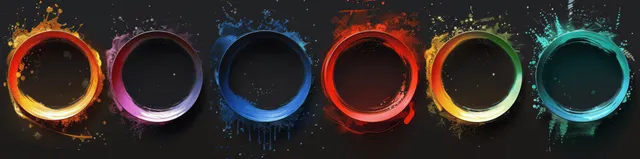 Neon circular gradient frames on dark transparent background with holographic glow