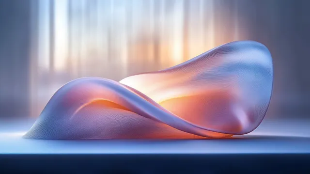Pastel abstract sculpture-like wave with soft glow, minimal gradient light backdrop