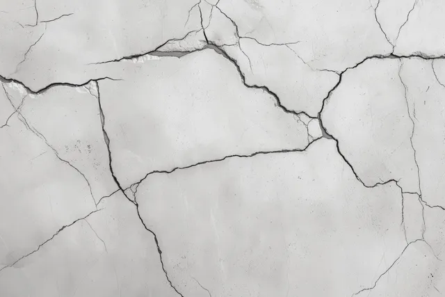 Closeup of white marble wall with cracked lines and rough grey veining texture