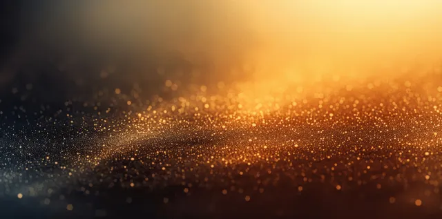 Golden glow particles bursting across black gradient noise background with warm copy space