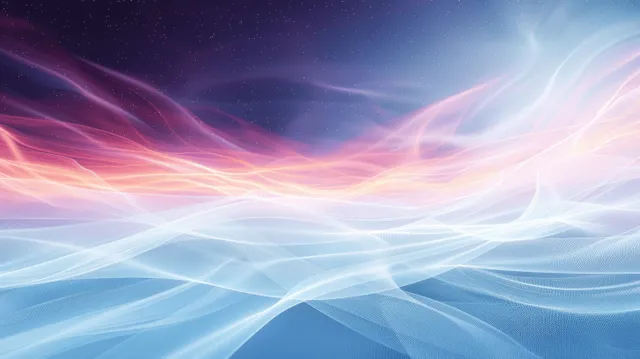 Neon soundwave ribbons glowing across a dark horizon with flowing energy trails