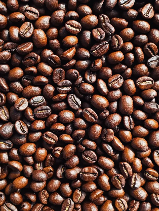 Roasted coffee beans densely packed in a close-up showing glossy dark brown texture.