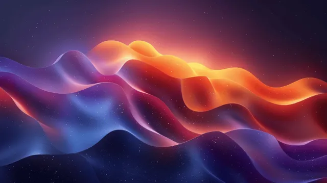 Neon wavy gradients undulate across a dark space-like background with glowing light trails