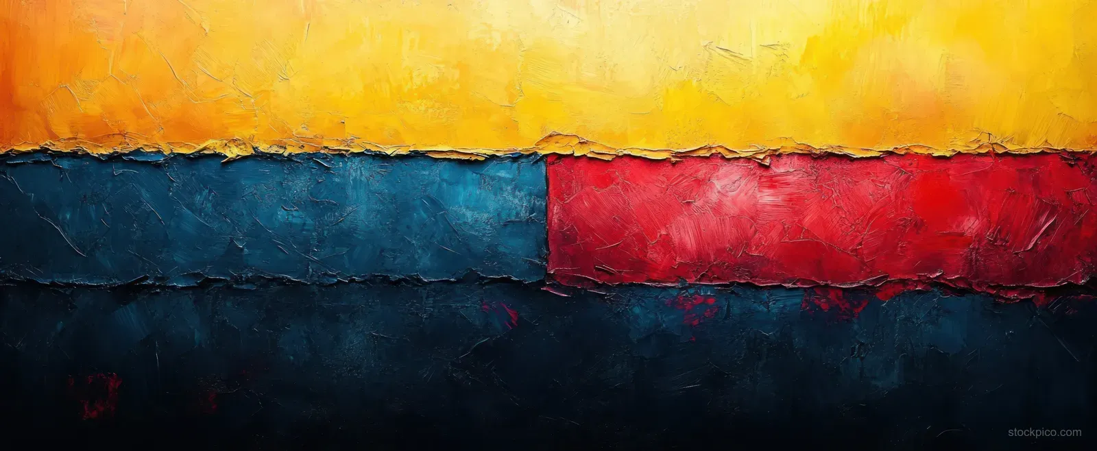 Abstract artwork blending Ukrainian and Russian flag colors, symbolizing themes of conflict, dialogue, and peace.