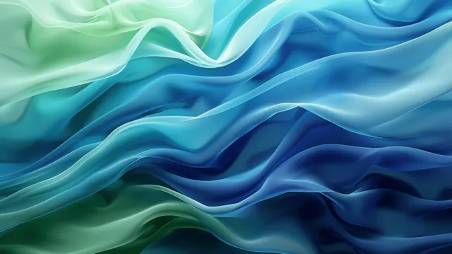 Blue and green satin waves with soft layered fabric folds