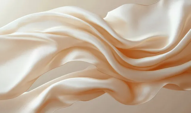 Close-up of beige silk fabric draped in soft folds with smooth satin sheen