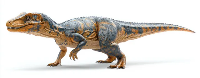 Baryonyx theropod dinosaur walking in side profile with detailed scales and teeth on a white background.