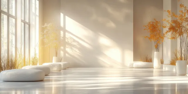 White asymmetrical cube blocks on minimalist pedestal with soft diffused light shadows