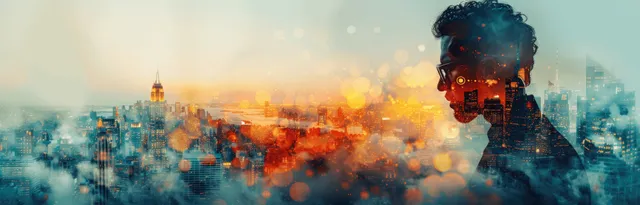 Businessman in VR headset connects smart city networks during data exchange meeting