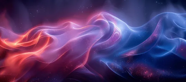 Neon blue and purple wave curls across dark space with glowing gradient lines