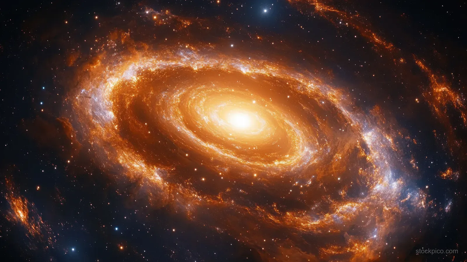 A spiral galaxy with a glowing bright core and swirling star arms surrounded by dark deep space.