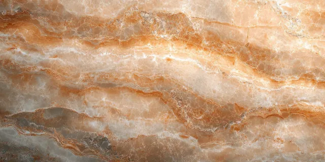 Close-up of layered orange and gray natural stone with swirling marbled veins and mineral texture.
