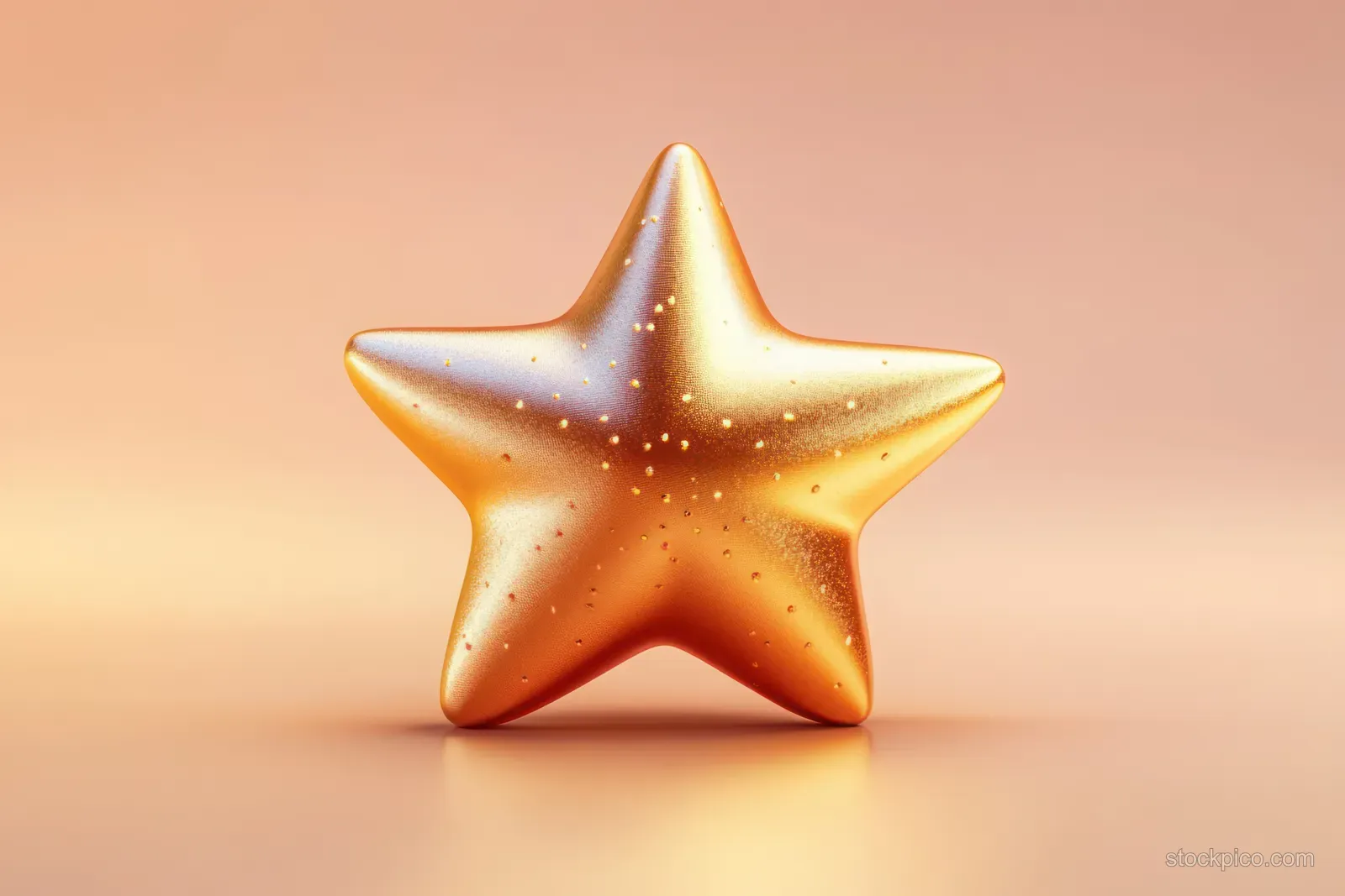 A centered metallic golden star success icon with sparkling highlights on a soft peach gradient background.