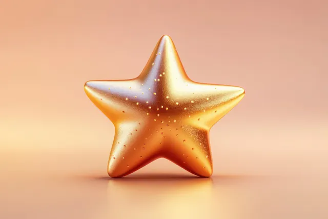 A centered metallic golden star success icon with sparkling highlights on a soft peach gradient background.