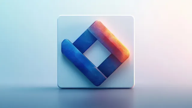 Modern 3D app icon with interlocking geometric shapes and soft gradients on a clean pale blue background.