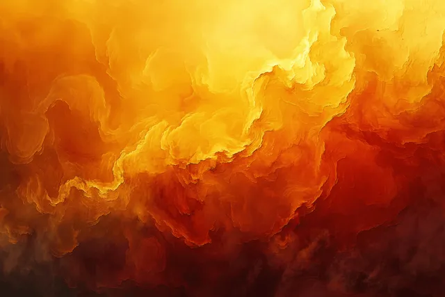 Abstract orange and yellow smoky gradient with glowing embers and darker burnt edges.