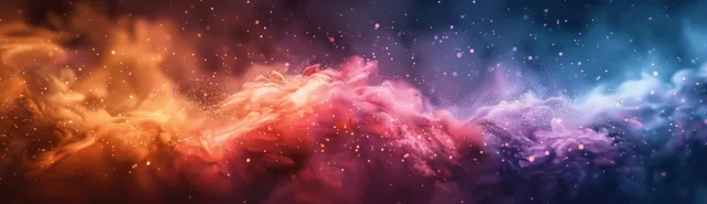 Pastel watercolor sky with fluffy clouds, vivid rainbow glow, and soft banner layout