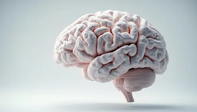 A hyper-realistic 3D human brain model with detailed folds isolated on a white background.