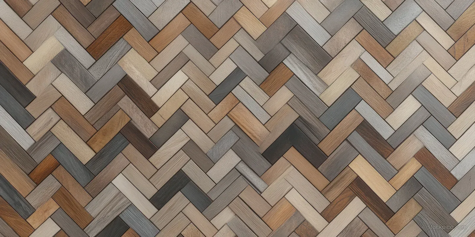 Close-up pastel herringbone wood floor pattern with alternating plank tones and visible seams.