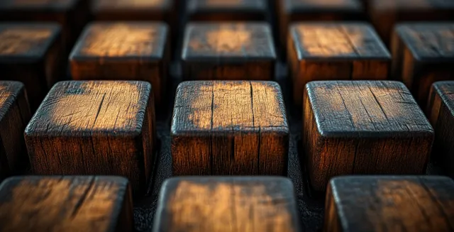 Rotating cube shifting quarters on a wooden office desk with finance charts